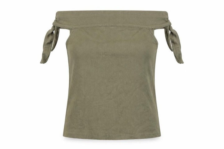 Mango Women’s Green Off Shoulder Tie Strap Slim Fit Top Size 8