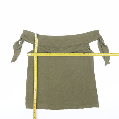 Mango Women’s Green Off Shoulder Tie Strap Slim Fit Top Size 8