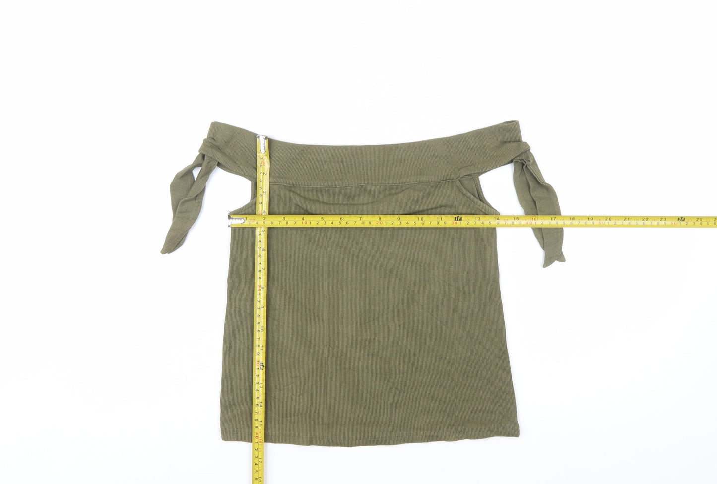 Mango Women’s Green Off Shoulder Tie Strap Slim Fit Top Size 8