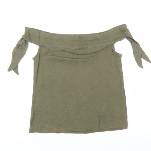 Mango Women’s Green Off Shoulder Tie Strap Slim Fit Top Size 8