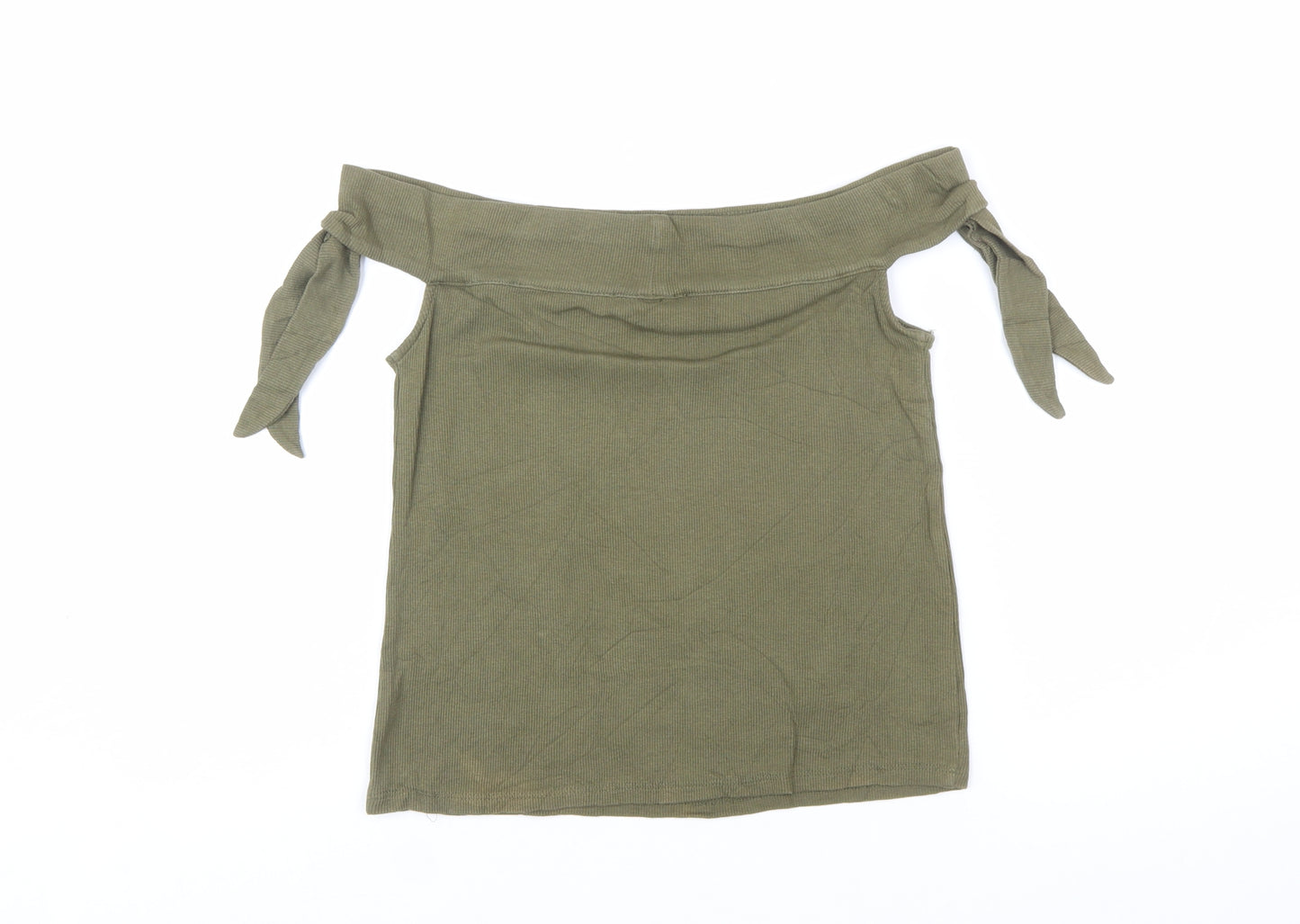 Mango Women’s Green Off Shoulder Tie Strap Slim Fit Top Size 8