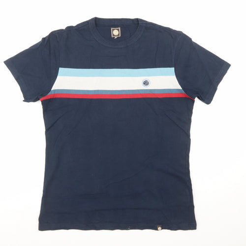 Pretty Green Men's Blue Colourblock Cotton T-Shirt Size S