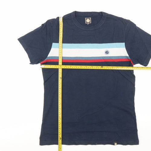 Pretty Green Men's Blue Colourblock Cotton T-Shirt Size S
