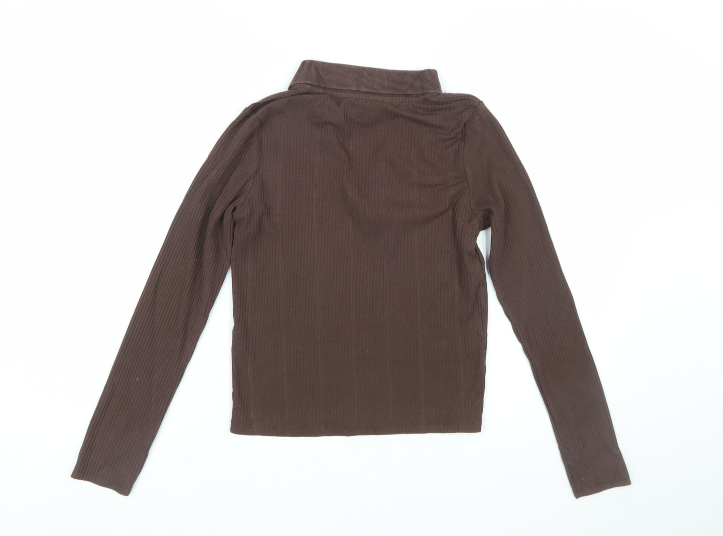 New Look Women's Brown Ribbed Collared Long Sleeve Slim Fit Top UK 10