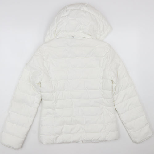 Tommy Jeans Women's White Puffer Jacket Hooded Short Size S