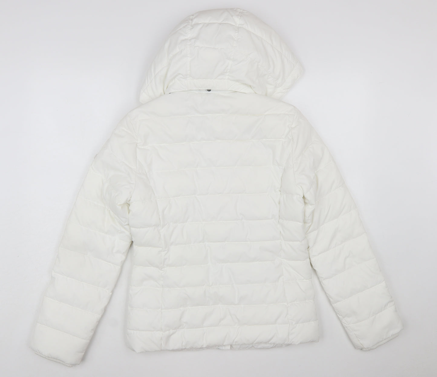 Tommy Jeans Women's White Puffer Jacket Hooded Short Size S