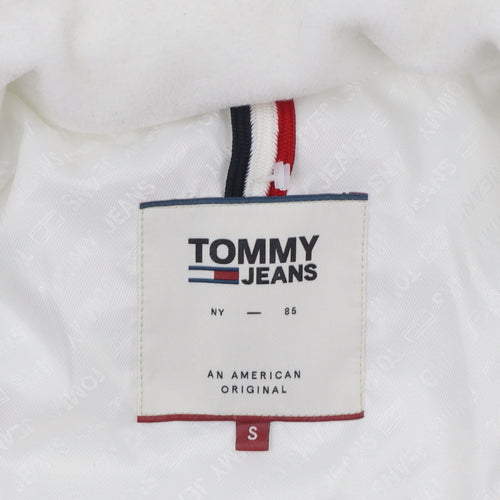 Tommy Jeans Women's White Puffer Jacket Hooded Short Size S
