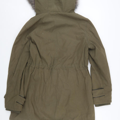 Oasis Women’s Green L Parka Coat with Faux Fur Hood
