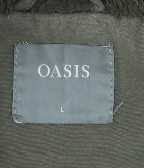 Oasis Women’s Green L Parka Coat with Faux Fur Hood
