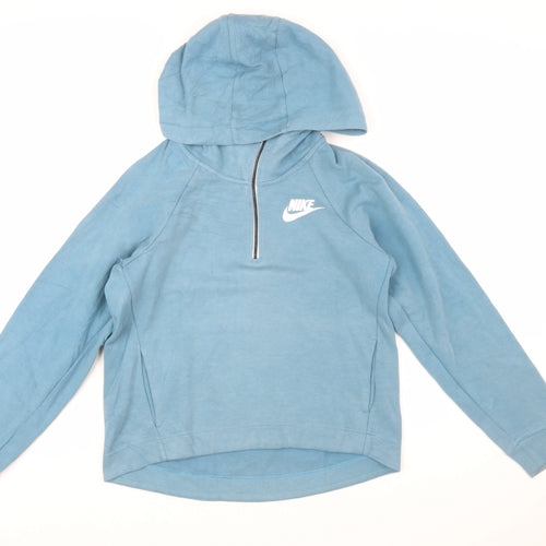 Nike Women's Blue 1/4 Zip Hoodie XS - Cotton Blend Activewear