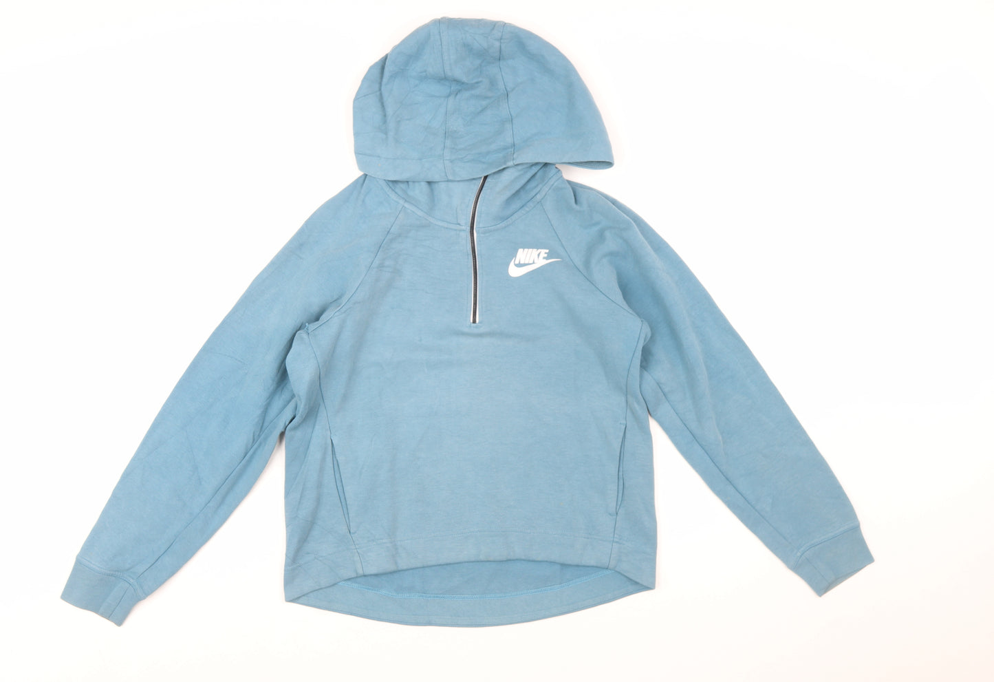 Nike Women's Blue 1/4 Zip Hoodie XS - Cotton Blend Activewear