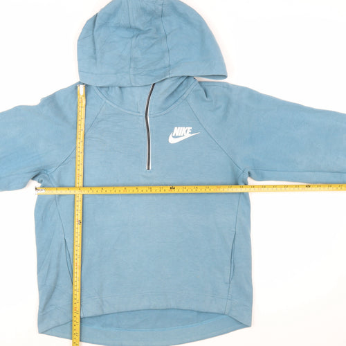 Nike Women's Blue 1/4 Zip Hoodie XS - Cotton Blend Activewear