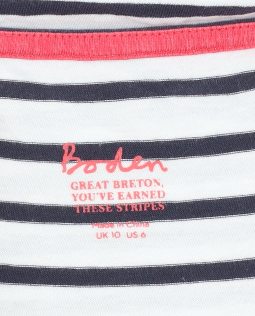 Boden Women Blue White Striped Cotton T-Shirt UK 10
