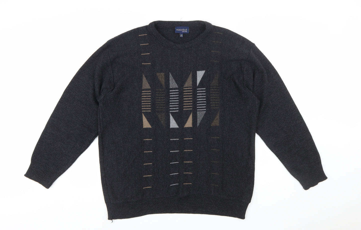 Winterbeck by Peter Gribby Mens Black Geometric Wool Blend Pullover XL