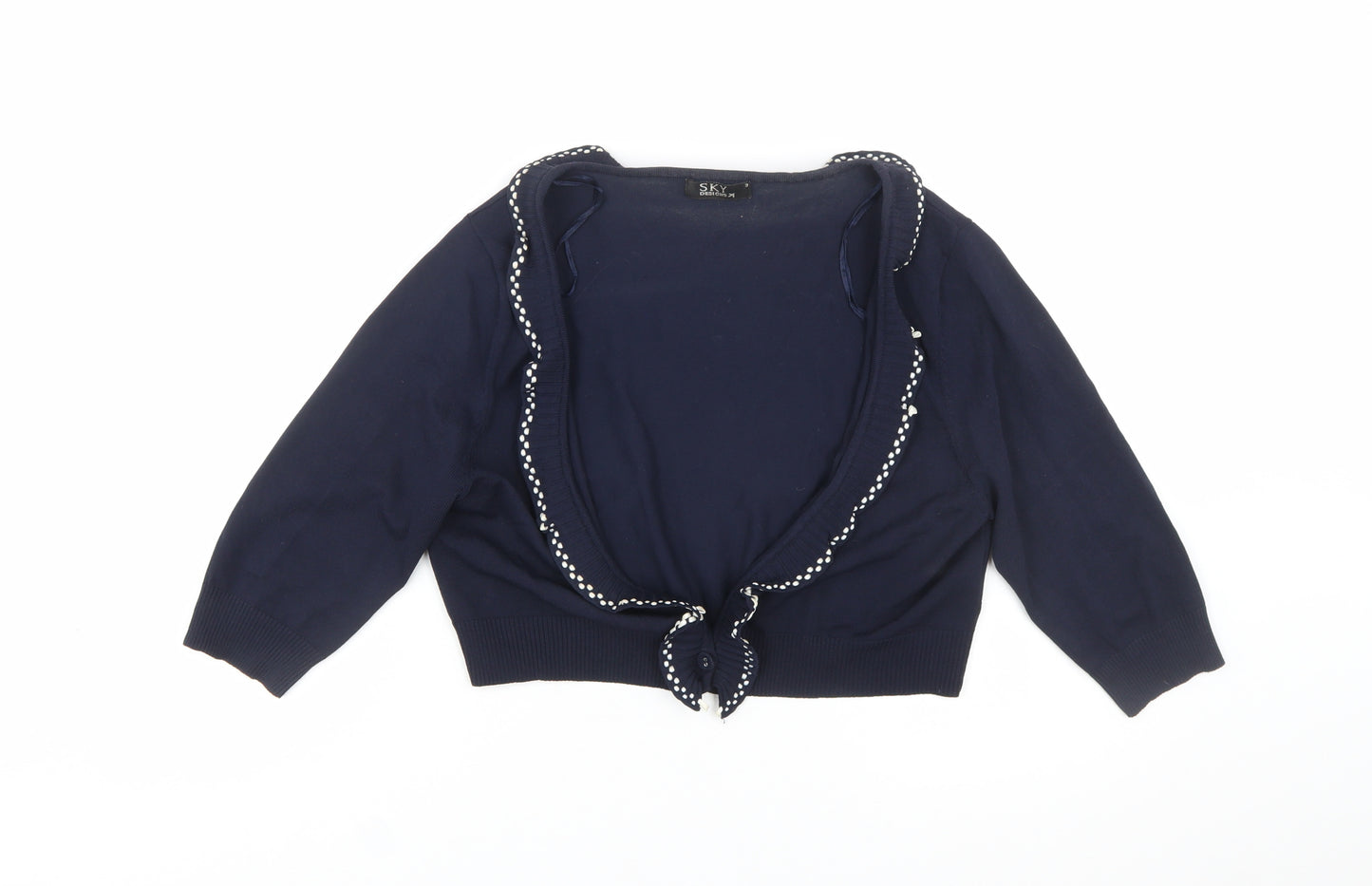 Sky Designs Women’s Navy Polka Dot Trim Cardigan Size 12 Wrap Style