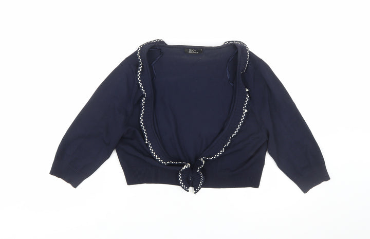 Sky Designs Women’s Navy Polka Dot Trim Cardigan Size 12 Wrap Style