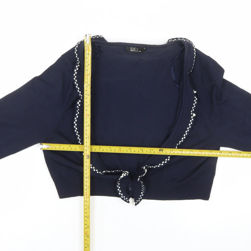 Sky Designs Women’s Navy Polka Dot Trim Cardigan Size 12 Wrap Style