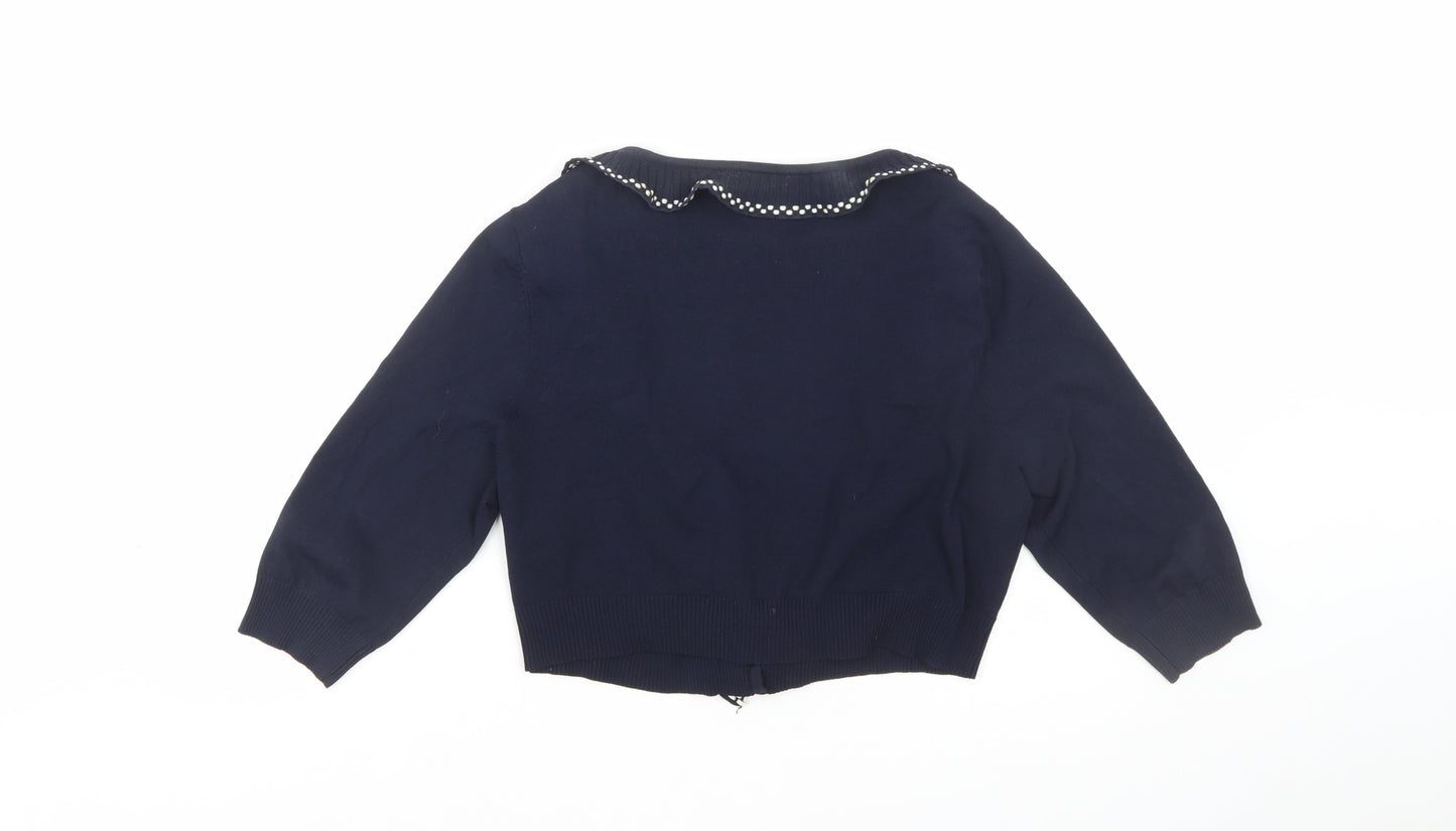 Sky Designs Women’s Navy Polka Dot Trim Cardigan Size 12 Wrap Style