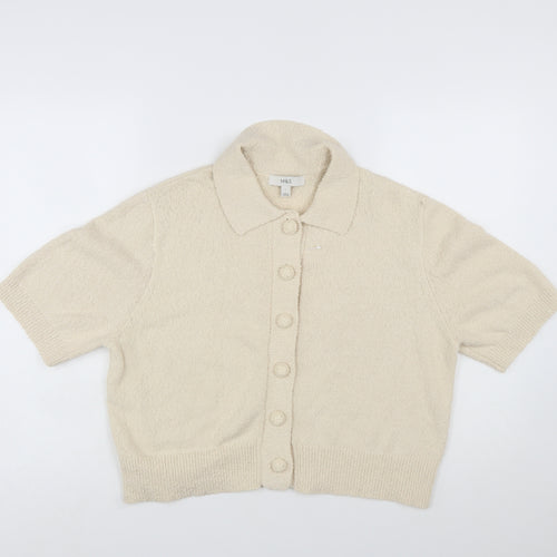 Marks and Spencer Women’s Beige Collared Short Sleeve Knit Cardigan L