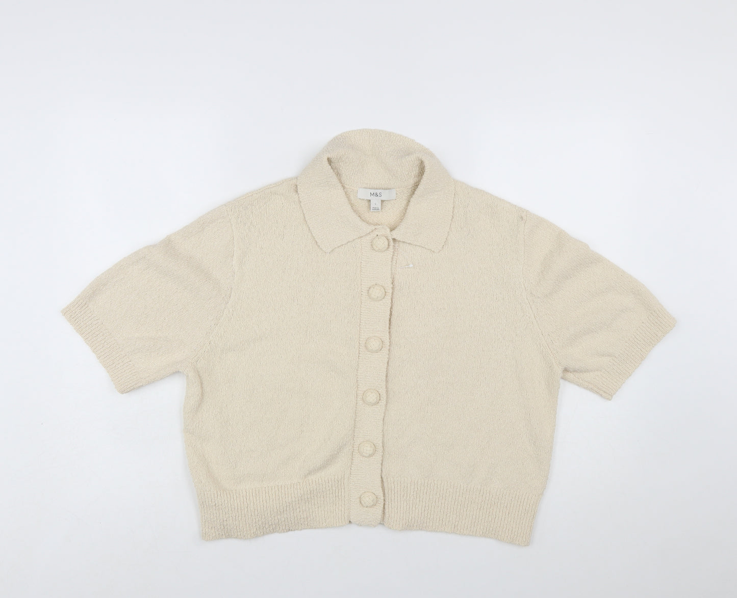 Marks and Spencer Women’s Beige Collared Short Sleeve Knit Cardigan L