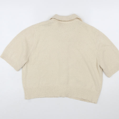 Marks and Spencer Women’s Beige Collared Short Sleeve Knit Cardigan L