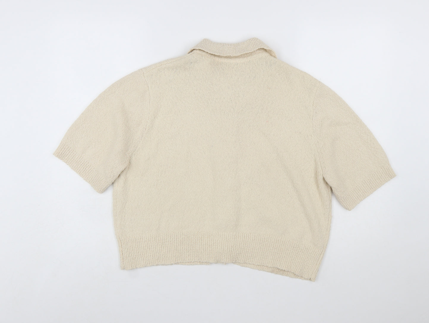 Marks and Spencer Women’s Beige Collared Short Sleeve Knit Cardigan L