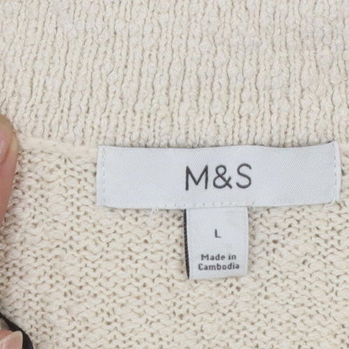 Marks and Spencer Women’s Beige Collared Short Sleeve Knit Cardigan L