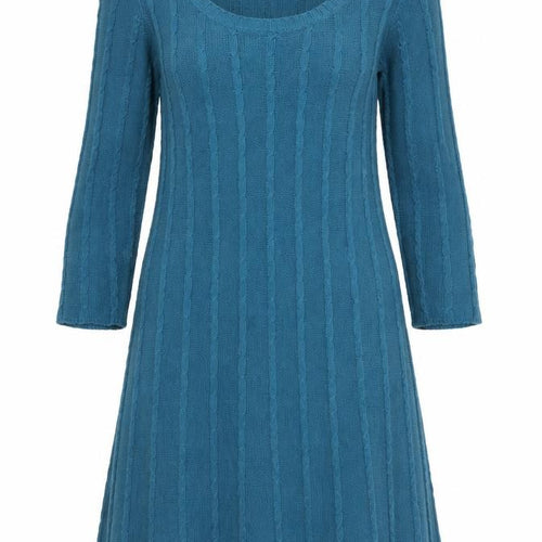 Monsoon Women’s Blue Knit Jumper Dress M 3/4 Sleeve Cotton Angora