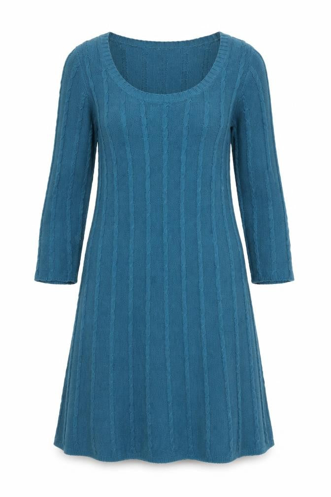 Monsoon Women’s Blue Knit Jumper Dress M 3/4 Sleeve Cotton Angora