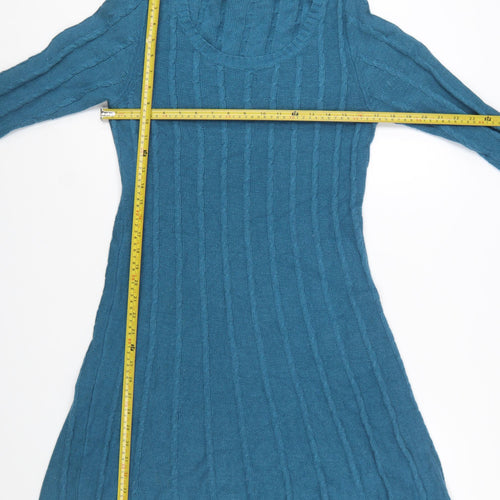 Monsoon Women’s Blue Knit Jumper Dress M 3/4 Sleeve Cotton Angora