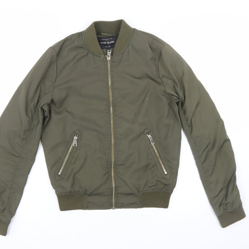 River Island Women's Green Bomber Jacket Size 10 Zip Casual Autumn