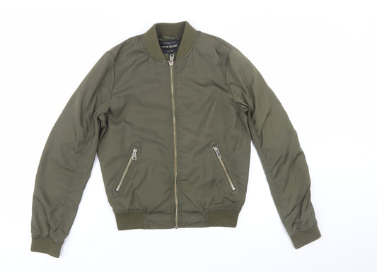 River Island Women's Green Bomber Jacket Size 10 Zip Casual Autumn