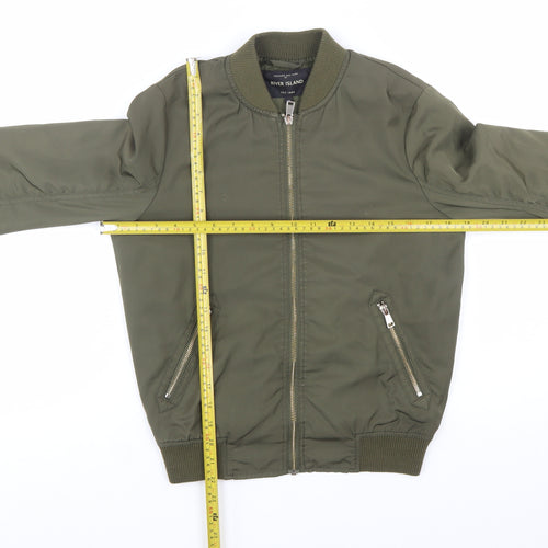 River Island Women's Green Bomber Jacket Size 10 Zip Casual Autumn