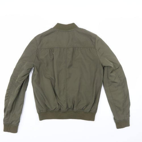 River Island Women's Green Bomber Jacket Size 10 Zip Casual Autumn