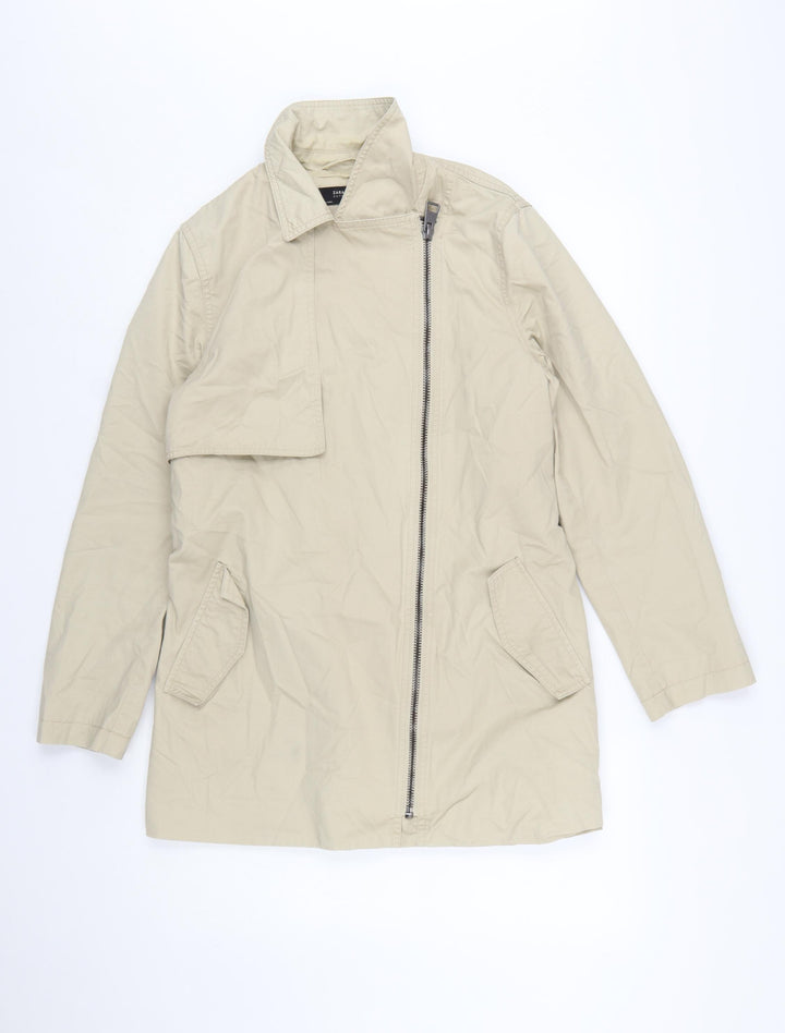 Zara Women Beige Cotton Belted Trench Coat Size 14
