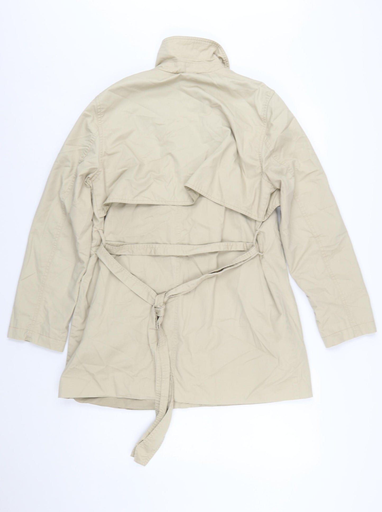 Zara Women Beige Cotton Belted Trench Coat Size 14