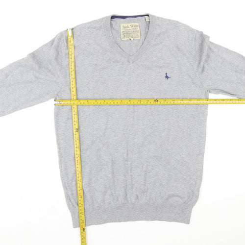 Jack Wills Men's Grey Cotton Cashmere V-Neck Jumper Size M