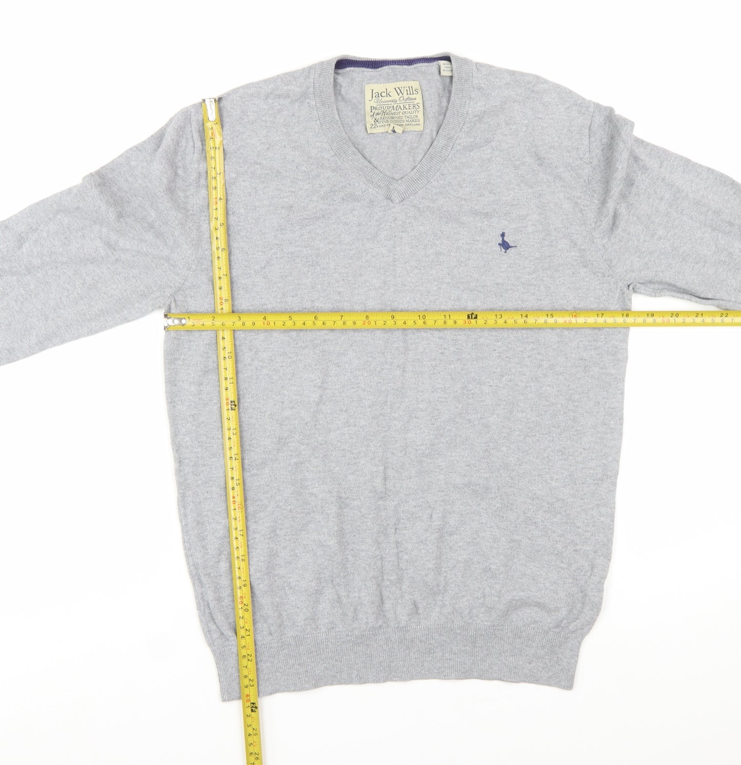 Jack Wills Men's Grey Cotton Cashmere V-Neck Jumper Size M