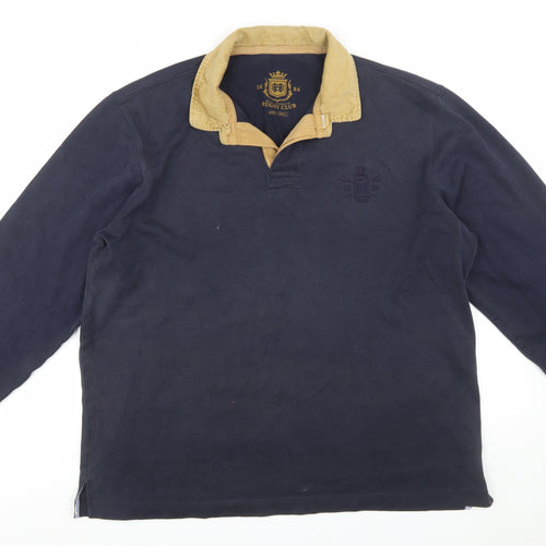 Marks and Spencer Mens Navy Long Sleeve Rugby Polo Shirt Large