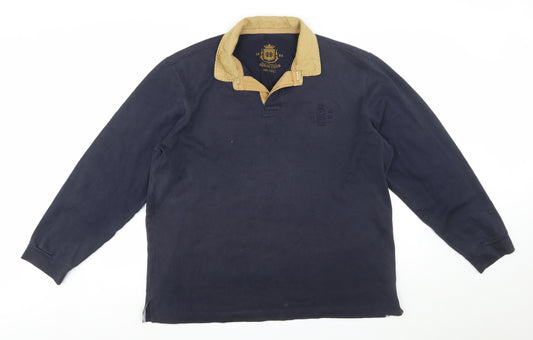 Marks and Spencer Mens Navy Long Sleeve Rugby Polo Shirt Large