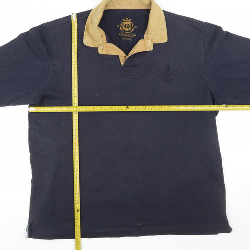 Marks and Spencer Mens Navy Long Sleeve Rugby Polo Shirt Large
