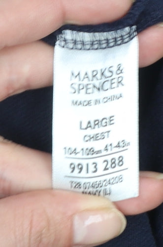 Marks and Spencer Mens Navy Long Sleeve Rugby Polo Shirt Large