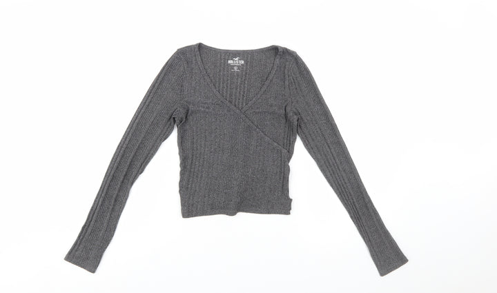 Hollister Women’s Grey Wrap Knit Long Sleeve V-Neck Top Size S