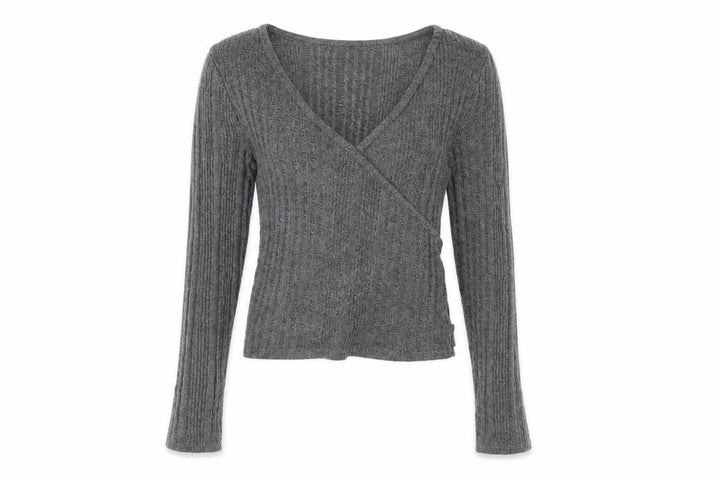Hollister Women’s Grey Wrap Knit Long Sleeve V-Neck Top Size S