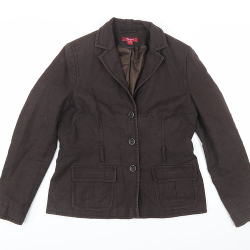 Monsoon Womens Brown Cotton Linen Blazer Jacket Size 12