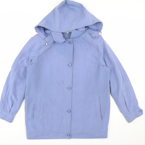 Classics Women Blue Hooded Mid-Length Rain Coat Jacket Size 12