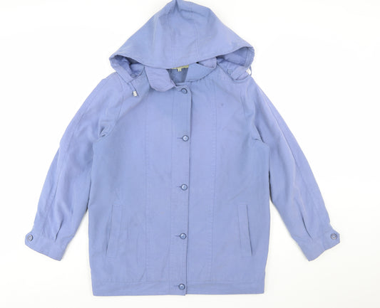 Classics Women Blue Hooded Mid-Length Rain Coat Jacket Size 12