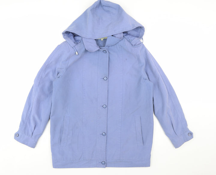 Classics Women Blue Hooded Mid-Length Rain Coat Jacket Size 12