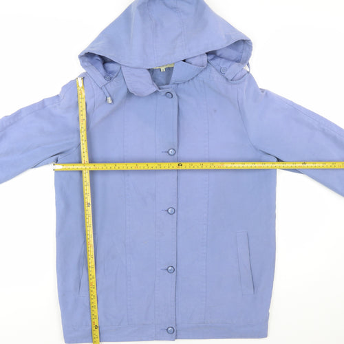 Classics Women Blue Hooded Mid-Length Rain Coat Jacket Size 12