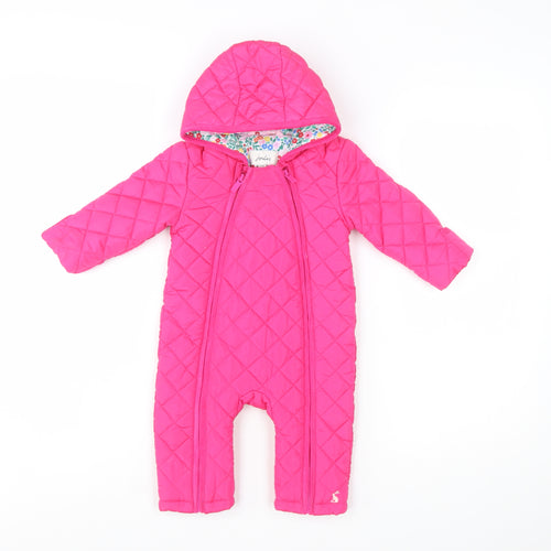 Joules Pink Quilted Hooded Baby Snowsuit 6-9 Months Unisex Thermal Lined